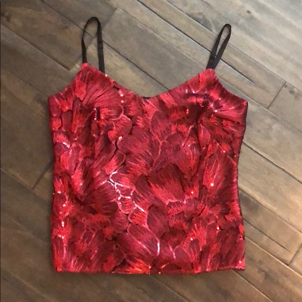 WHBM Red Sequin V Neck Tanktop - Picture 2 of 6